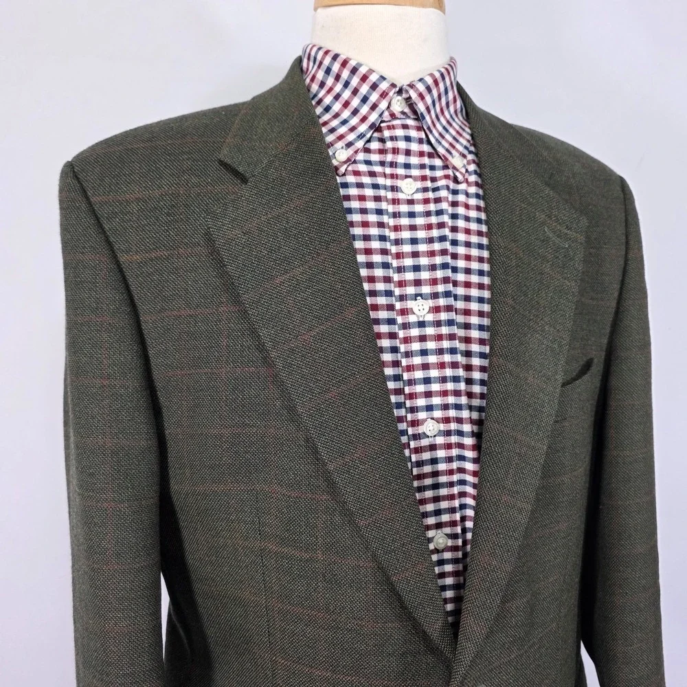 Majer Maconde Men's Sport Coat Blazer Two Button Soft Wool‎ Plaid Size 42R GREEN